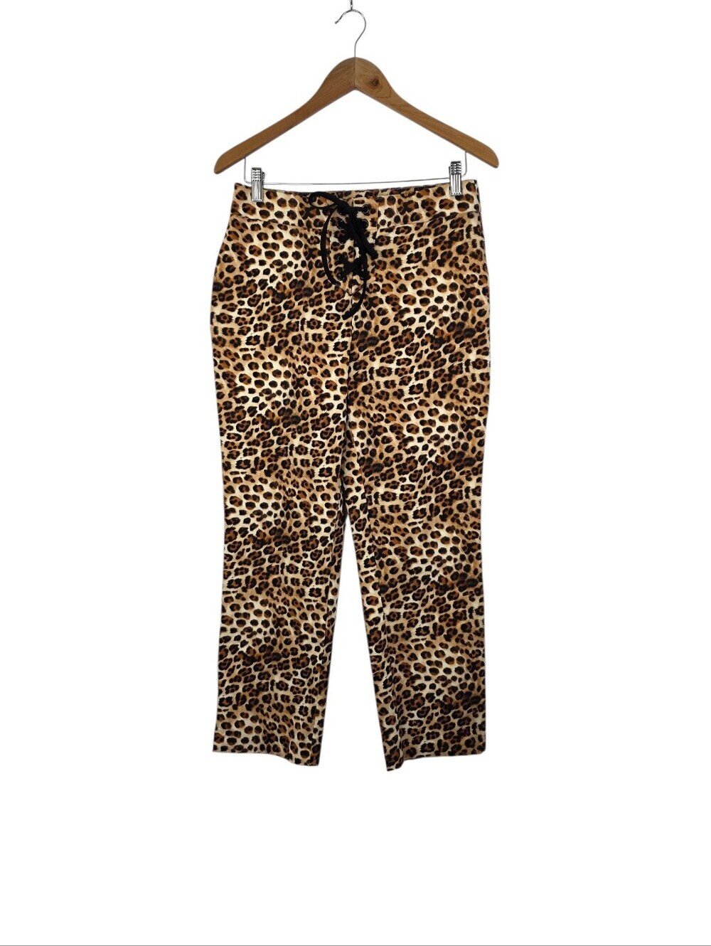 Cato Women's 10 Leopard Print‎ Ankle Pants Trousers High Rise Lace Up Corset